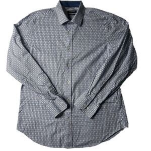 Bugatch Men’s L Grid Check Blue Long Sleeve Office Preppy Work